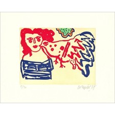 CORNEILLE Guillaume - Gravure originale "Femme et oiseau" 40x51cm - 1987