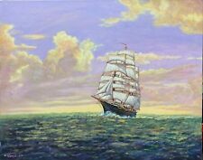 Tableau HST - Signé ALPHONSI - Voilier 3 mats en mer - 92 X 73 cm