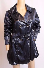 Armani Collezioni Italy Navy Blue Shiny Dots Bubble Hem TRench Coat Jacket 6