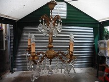 Ancien Lustre 5 branches à pampilles cristal - Eclairage XX siècle