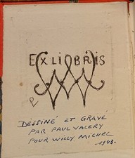 Ex-libris Willy MICHEL (1905-1976) gravé par Paul VALÉRY (1871-1945) en 1943.