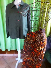 femme  2piéces T44-46 veste-corsage+ jupe portefeuille assortie =lin et viscose 