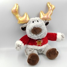 Peluche cerf elan renne gris marron rouge Noël AUCHAN - 34986