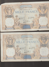 2 billets de banque à 1000f (Type Cérès et Mercure) -Type 1927 modifié - 1938 et