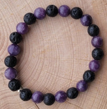 Bracelet de perles Améthyste et pierre de Lave, Sur mesure Homme Femme