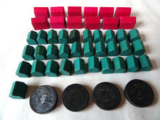 Pièces pour Monopoly vintage, pions, hôtels et maisons en bois
