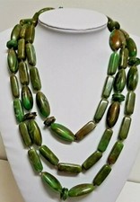 VINTAGE COLLIER SAUTOIR 165 cm NOUÉ ENTRE  GALALITHE BAKÉLITE VERT MARRON # J2