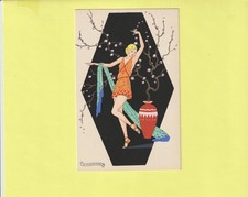 CPA ILLUSTRATEUR MESCHINI PEINTE FEMME AVEC CHALE VERT JARRE ET ARBRE