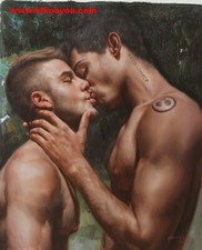 tableau peinture originale huile sur toile homme nu intégrale /gay male painting
