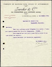 Facture 1912 ZURCHER & Cie