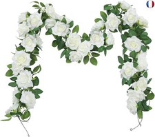 SHACOS Lot de 3 Guirlande de Rose Fleurs Artificielles Blanche en Soie 600cm