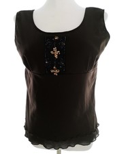 💚 EVALINKA Blouse pour Femmes Une couleur Broderie de dentelle Brun 42 Sans 💚