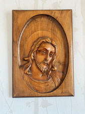 Ancien Cadre et image en bois massif, image Jésus Christ