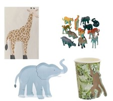 Lot Kit Pack Anniversaire JUNGLE avec jouet ass éléphant, gob singe, serv girafe