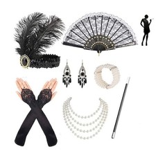 Lady-Gatsby-Fantaisie-Robe-Accessoires-Kit-Flapper-20'S-Charleston-Fille-Déguisement-Set