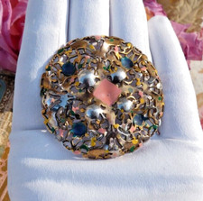 ANCIEN GROS BOUTON ART-NOUVEAU décor floral ajouré et émaillé fin XIXe