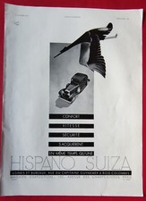Publicité de Presse Automobile HISPANO SUIZA illustration René RAVO 1933