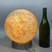GLOBE TERRESTRE MÉTRIQUE Lumineux Verre lithographié c1900 BERTAUX-THOMAS