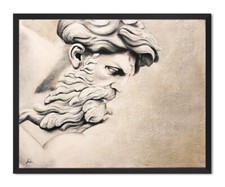 Zeus - Peinture À L'Huile 53X43Cm Fait Main Sur Toile - Signé Cadre G117278