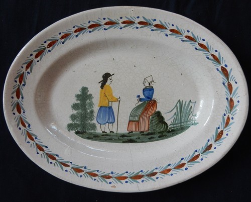 Plat ovale faïence quimper - plat,