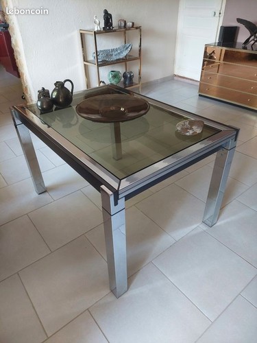 Table chrome verre - table,