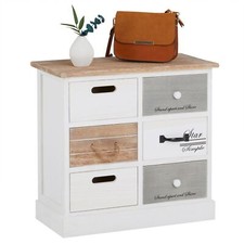 Chiffonnier commode 3x3 tiroirs en bois paulownia shabby chic vintage blanc