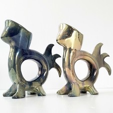 PAIRE DE VASES ZOOMORPHES 1960 VINTAGE CERAMIQUE NACREE 60S 1960S ANNEES 60