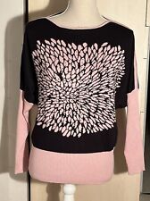 SUBLIME PULL CRISTINA T unique (T42/44/46) NOIR GROSSE ROSACE ROSE STRASS NEUF