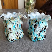 Début XX Fin XIX eme Paire de Vases Verre Moucheté Verrerie de Clichy Pantin