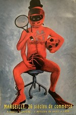 Tableau ancien 5 affiches Marseille 26 siècles de commerce OM Galerie Calliope