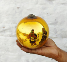 Boule En Verre Doré Allemande Antique 5,1" Ancien Ornement De Noël Original 616