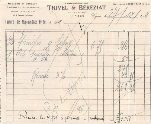 Facture 1938 ets thivel - ,