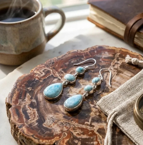 Natural larimar drop dangle - larimar,