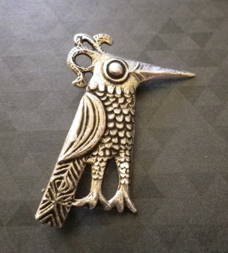 Broche oiseau huppé - , argent
