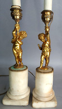 Paire lampes chérubins bronze doré sur marbre Style LOuis XVI, XIXe siècle B685