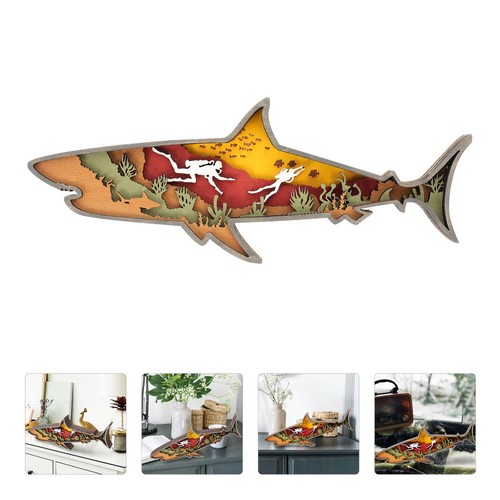 Statue requin bois - d,