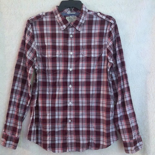 Guess red plaid button - red, button-up