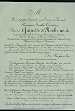 QUINETTE DE ROCHEMONT Boys Martenot FAIRE PART Evain Hedde Panafieu Hulot 1908