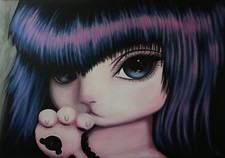 Tableau Peinture acrylique manga BJD chat painting cat cadeau gift