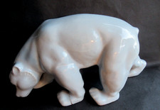 Sculpture céramique craquelée Art Déco: Gros ours polaire bleu ciel, no Pompon