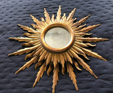 Miroir soleil double couronne bois doré vintage 