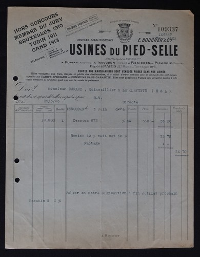 Facture 1925 issoudun usines - 1925,