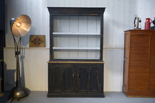 Buffet deux corps patine noire intérieur blanc / gris 1950's