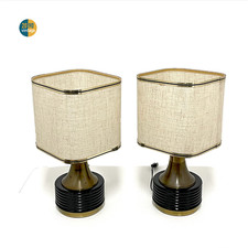 Paire de lampes de chevet vintage 70 design table space age métal laiton Italie