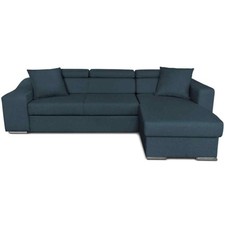 Canapé d'Angle Réversible Convertible Niche à Gauche "Bobi" 264cm Bleu Pétrole