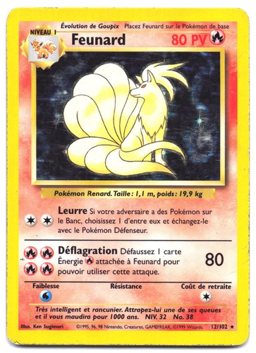 Carte pokémon feunard - carte, 12/102
