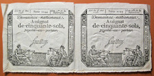 France. Planche de 2 assignats de 50 Sols du 23 Mai 1793. Bel état