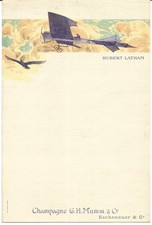 Grand Menu Champagne Mumm (24 cm X 16) Avion Hubert Latham.