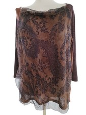 ONE STEP Blouse pour Femmes Rayures Brun 42 Manche 3/4 Viscose Encolure bateau