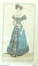Gravure Costume Parisien 1823 #2202 (eau forte) Robe  crêpe et dents de loup